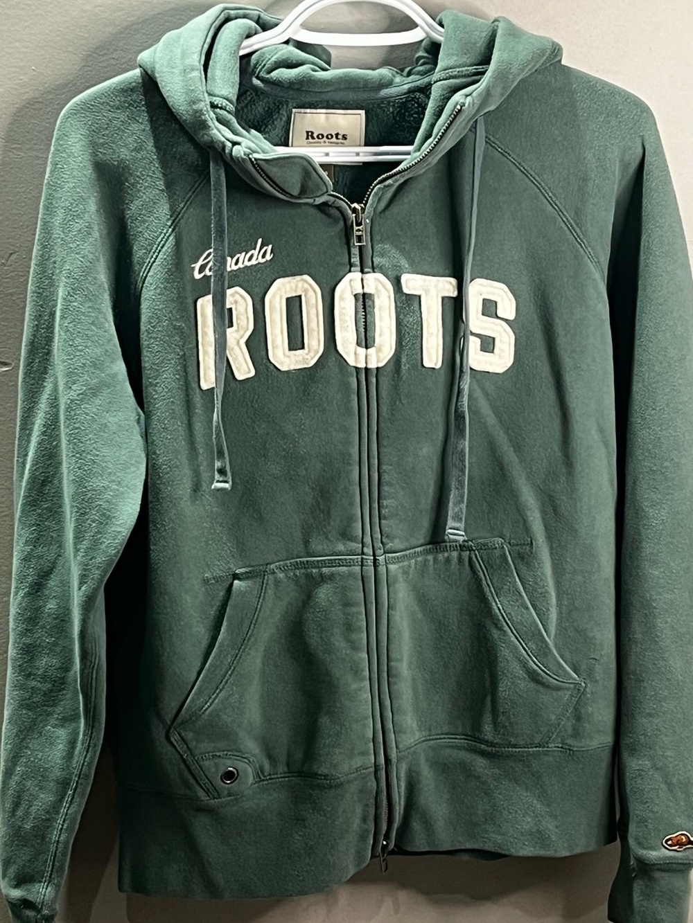 Roots Kids Dark Green Full-Zip Hoodie with White Logo